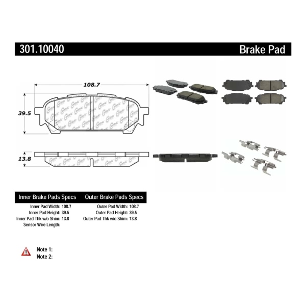 Centric Premium Ceramic Rear Disc Brake Pads 301.10040