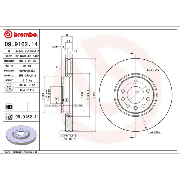 brembo UV Coated Series Vented Front Brake Rotor 09.9162.11