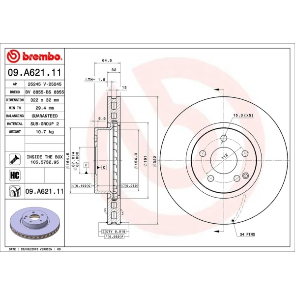 brembo UV Coated Series Front Brake Rotor 09.A621.11