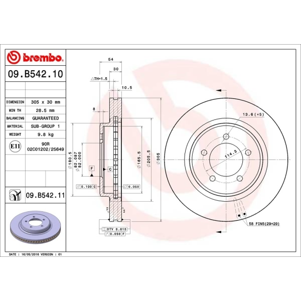 brembo UV Coated Series Vented Front Brake Rotor 09.B542.11