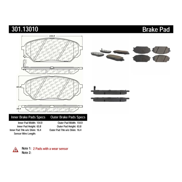 Centric Premium Ceramic Front Disc Brake Pads 301.13010