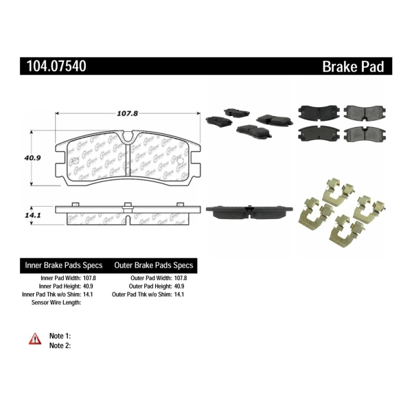 Centric Posi Quiet™ Semi-Metallic Rear Disc Brake Pads 104.07540