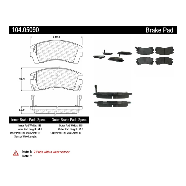 Centric Posi Quiet™ Semi-Metallic Front Disc Brake Pads 104.05090