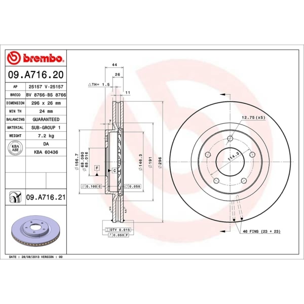 brembo UV Coated Series Vented Front Brake Rotor 09.A716.21