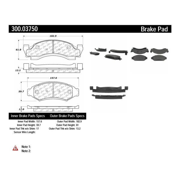 Centric Premium Semi-Metallic Front Disc Brake Pads 300.03750