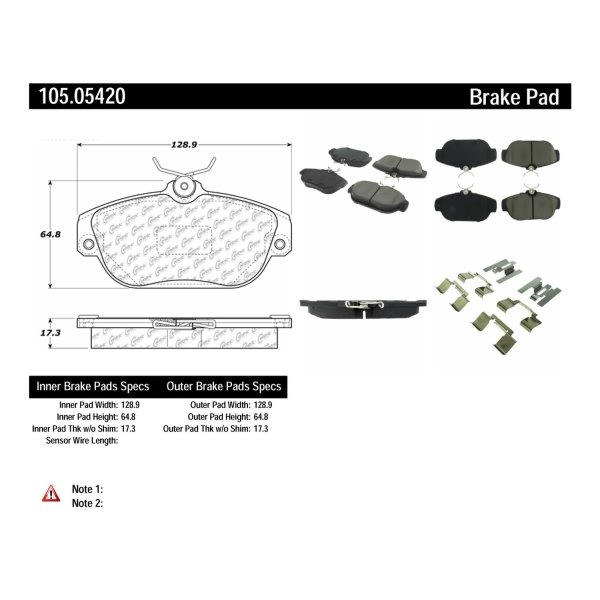 Centric Posi Quiet™ Ceramic Front Disc Brake Pads 105.05420