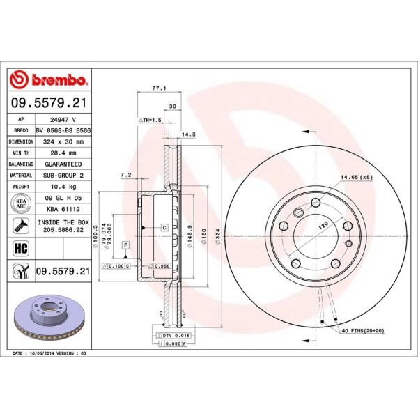 brembo UV Coated Series Vented Front Brake Rotor 09.5579.21