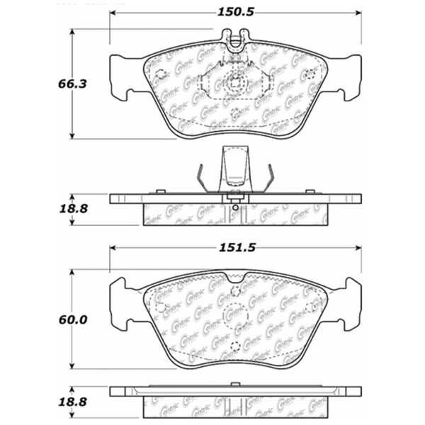 Centric Premium Semi-Metallic Front Disc Brake Pads 300.07100