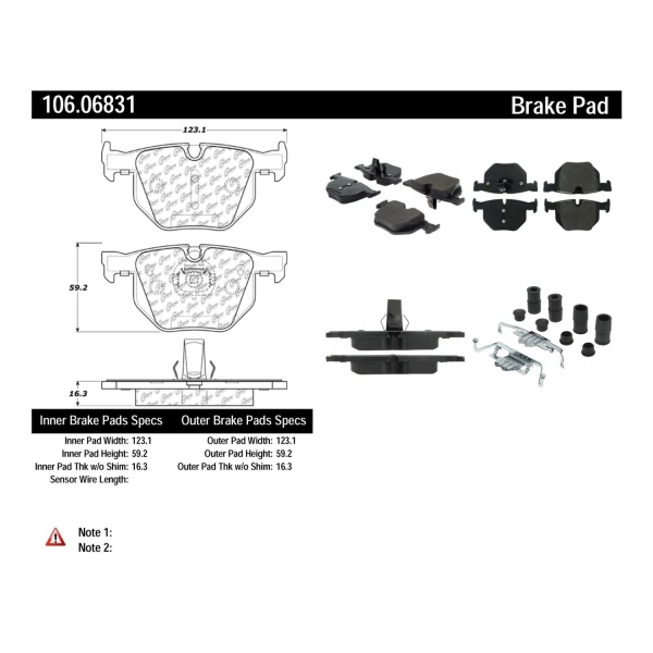 Centric Posi Quiet™ Extended Wear Semi-Metallic Rear Disc Brake Pads 106.06831
