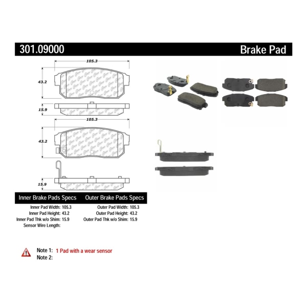 Centric Premium Ceramic Rear Disc Brake Pads 301.09000