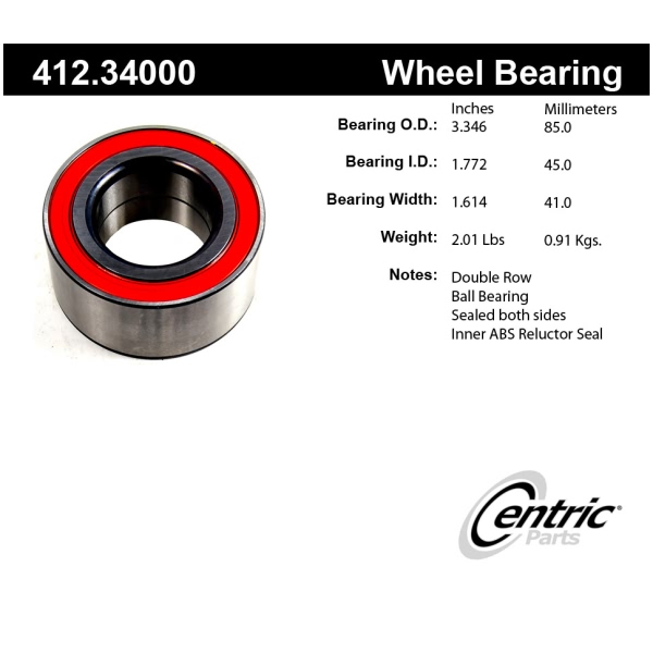 Centric Premium™ Rear Driver Side Double Row Wheel Bearing 412.34000