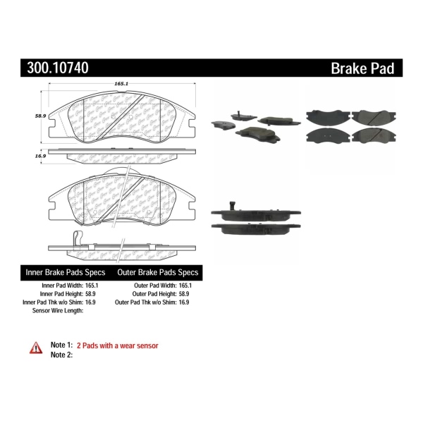 Centric Premium Semi-Metallic Front Disc Brake Pads 300.10740