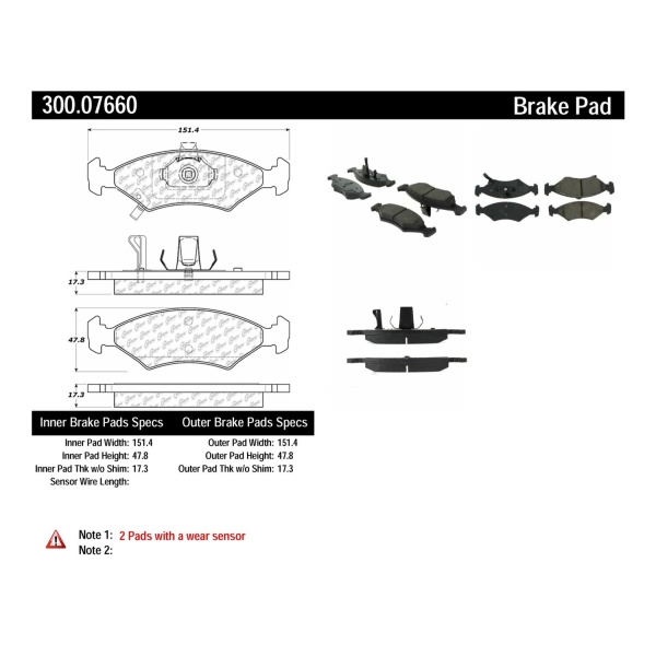 Centric Premium Semi-Metallic Front Disc Brake Pads 300.07660