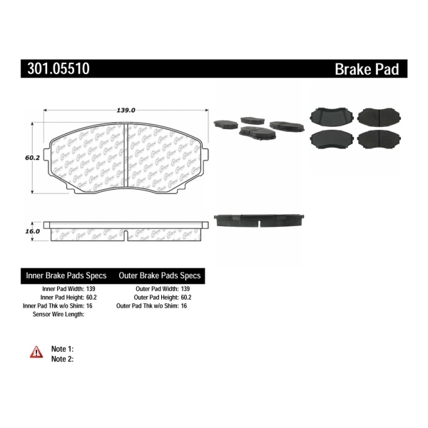 Centric Premium Ceramic Front Disc Brake Pads 301.05510