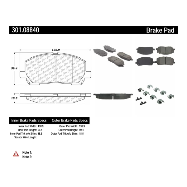 Centric Premium Ceramic Front Disc Brake Pads 301.08840