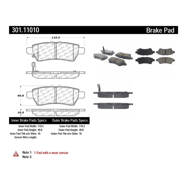 Centric Premium Ceramic Rear Disc Brake Pads 301.11010