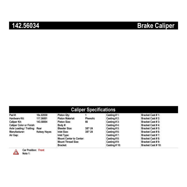 Centric Posi Quiet™ Loaded Front Driver Side Brake Caliper 142.56034