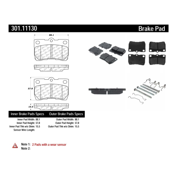 Centric Premium Ceramic Rear Disc Brake Pads 301.11130