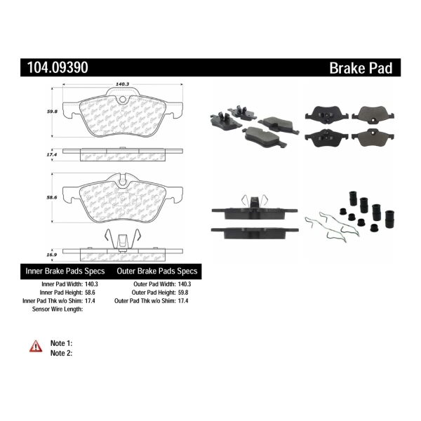 Centric Posi Quiet™ Semi-Metallic Front Disc Brake Pads 104.09390