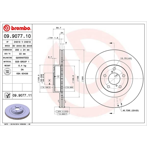 brembo UV Coated Series Vented Front Brake Rotor 09.9077.11