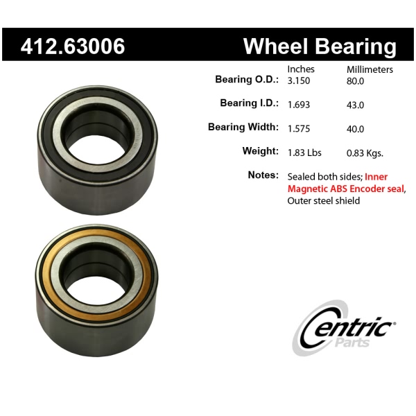 Centric Premium™ Front Driver Side Double Row Wheel Bearing 412.63006