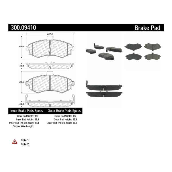 Centric Premium Semi-Metallic Front Disc Brake Pads 300.09410