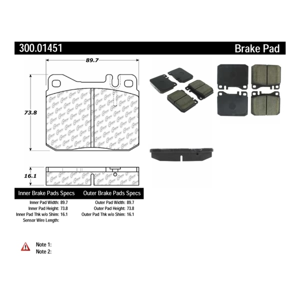 Centric Premium Semi-Metallic Front Disc Brake Pads 300.01451