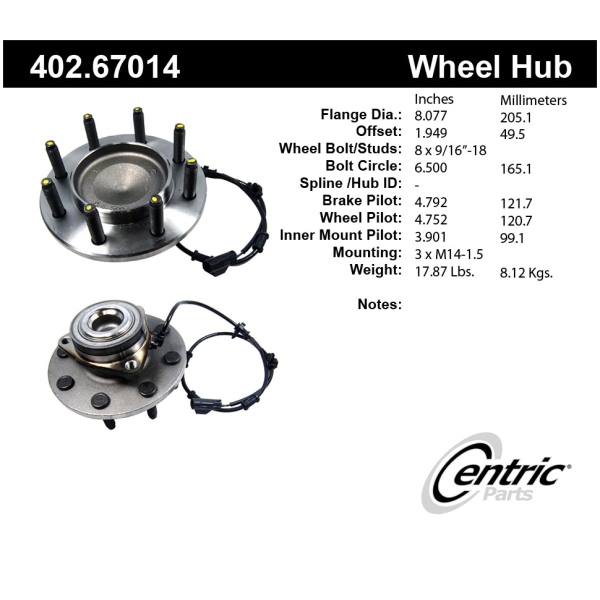 Centric Premium™ Front Driver Side Driven Wheel Bearing and Hub Assembly 402.67014