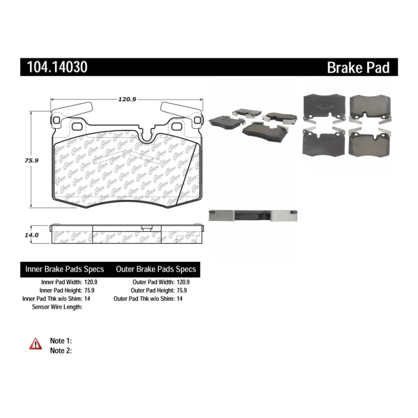 Centric Posi Quiet™ Semi-Metallic Front Disc Brake Pads 104.14030