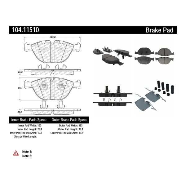 Centric Posi Quiet™ Semi-Metallic Front Disc Brake Pads 104.11510
