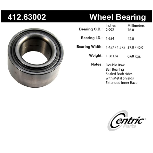 Centric Premium™ Front Driver Side Double Row Wheel Bearing 412.63002