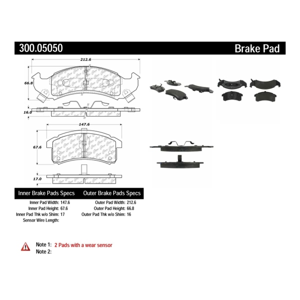 Centric Premium Semi-Metallic Front Disc Brake Pads 300.05050