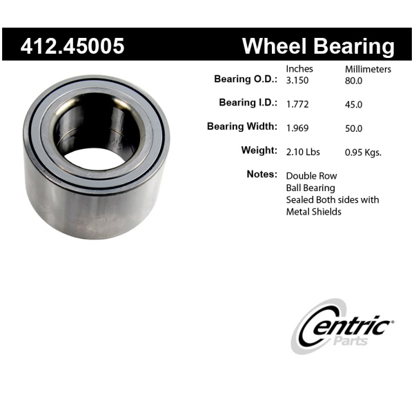 Centric Premium™ Rear Passenger Side Double Row Wheel Bearing 412.45005