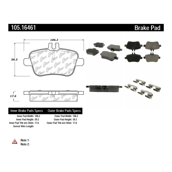 Centric Posi Quiet™ Ceramic Rear Disc Brake Pads 105.16461