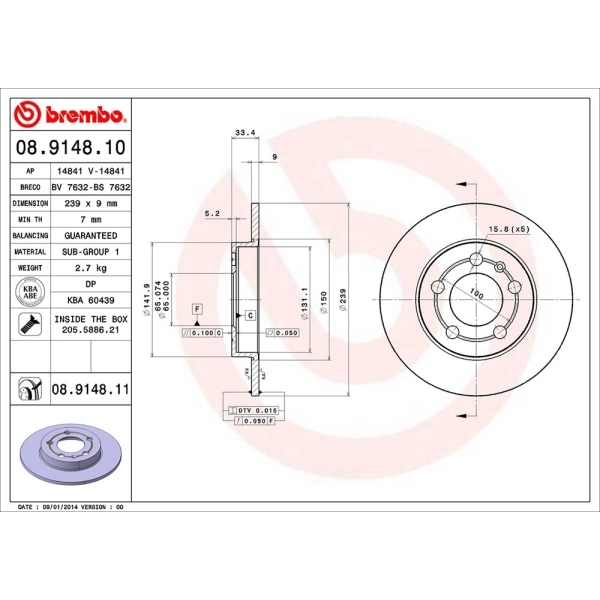 brembo UV Coated Series Solid Rear Brake Rotor 08.9148.11