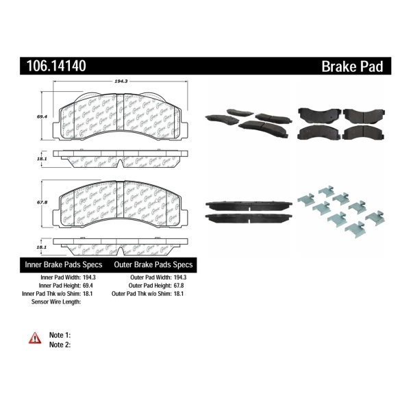 Centric Posi Quiet™ Extended Wear Semi-Metallic Front Disc Brake Pads 106.14140