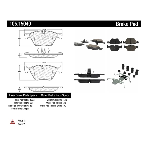 Centric Posi Quiet™ Ceramic Front Disc Brake Pads 105.15040