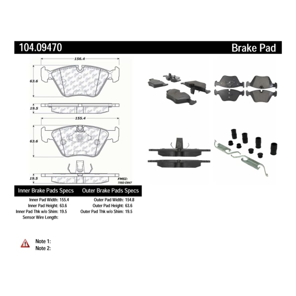 Centric Posi Quiet™ Semi-Metallic Front Disc Brake Pads 104.09470