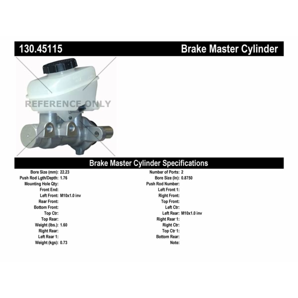 Centric Premium Brake Master Cylinder 130.45115