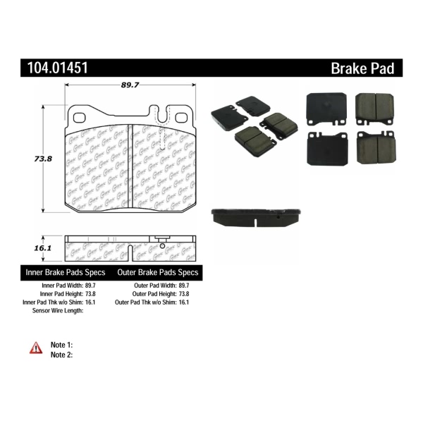 Centric Posi Quiet™ Semi-Metallic Front Disc Brake Pads 104.01451