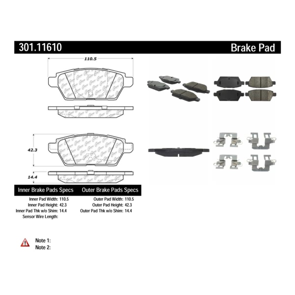 Centric Premium Ceramic Rear Disc Brake Pads 301.11610