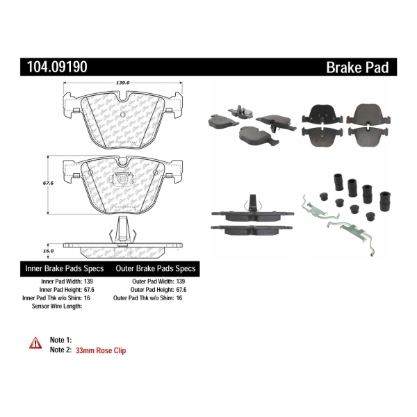 Centric Posi Quiet™ Semi-Metallic Rear Disc Brake Pads 104.09190