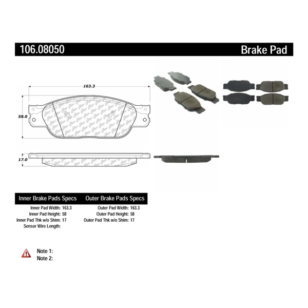 Centric Posi Quiet™ Extended Wear Semi-Metallic Front Disc Brake Pads 106.08050