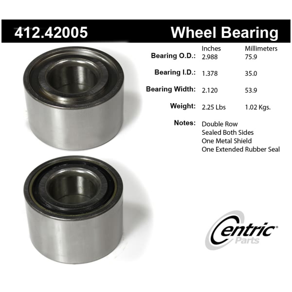 Centric Premium™ Front Passenger Side Double Row Wheel Bearing 412.42005