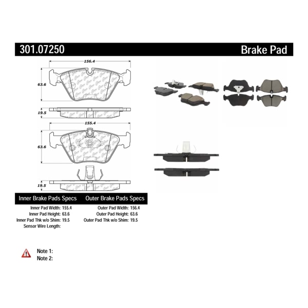 Centric Premium Ceramic Front Disc Brake Pads 301.07250