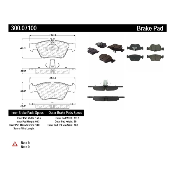 Centric Premium Semi-Metallic Front Disc Brake Pads 300.07100