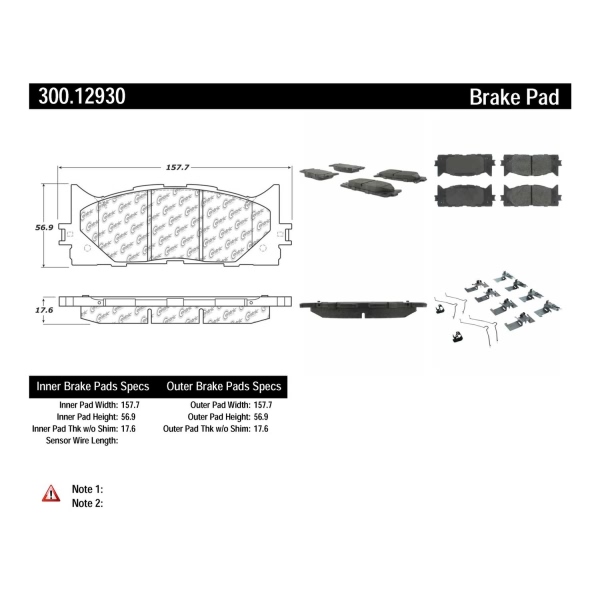 Centric Premium™ Semi-Metallic Brake Pads With Shims And Hardware 300.12930