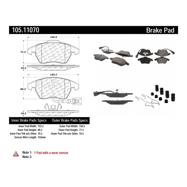 Centric Posi Quiet™ Ceramic Front Disc Brake Pads 105.11070