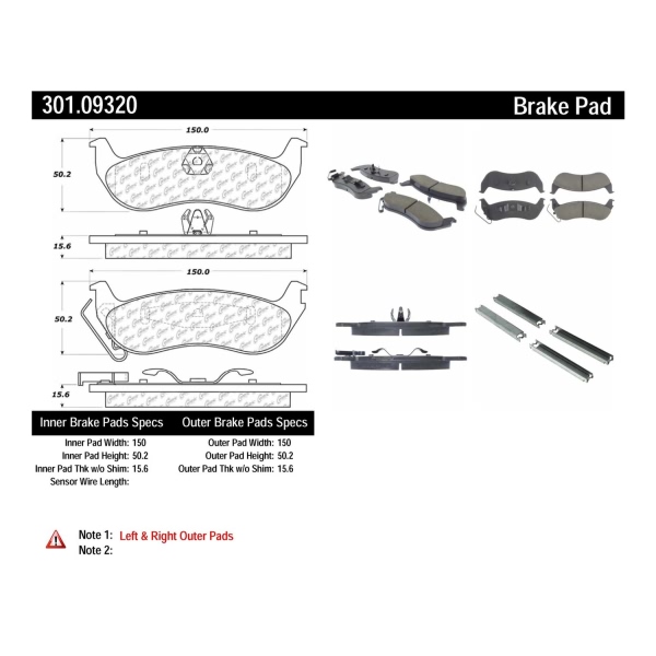 Centric Premium™ Ceramic Brake Pads With Shims And Hardware 301.09320