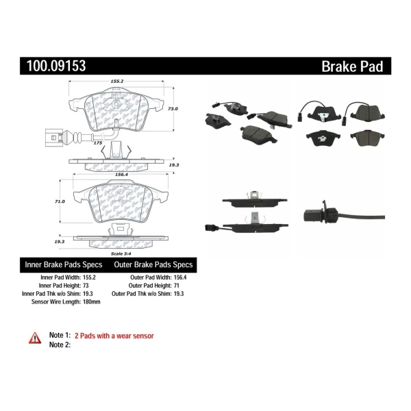 Centric Original Equipment Formula Brake Pads With Hardware 100.09153